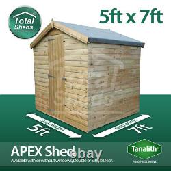 7x5 Pressure Treated Tanalised Apex Shed Top Quality Tongue and Groove 7FT x 5FT