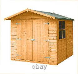 7x7 SHIPLAP GARDEN SHED T&G FLOOR ROOF OPENING GLASS WINDOW WOODEN DOUBLE DOORS