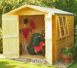 7x7 SHIPLAP GARDEN SHED T&G FLOOR ROOF OPENING GLASS WINDOW WOODEN DOUBLE DOORS