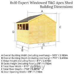 8x10 ft T&G Wooden Shed Double Door Windows Garden Tool Storage Apex Workshop