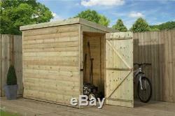 8x5 Garden Shed Shiplap Pent Roof Tanalised Pressure Treated Door Right End