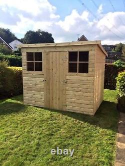 8x6 GARDEN PENT SHED TANALISED T&G WOODEN STORE HUT WITH GEORGIAN WINDOWS