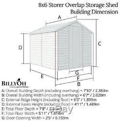 8x6 Overlap Garden Wooden Shed Windowless Single Door Apex Roof & Felt 8FT 6FT