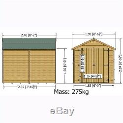 8x6 Overlap Wooden Garden Shed Apex Double Doors Windowless 8ft x 6ft