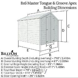 8x6 Tongue & Groove Double Door Wooden Shed Windowless Apex Garden Tool Storage