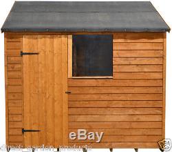 8x6 WOODEN GARDEN SHED SINGLE DOOR APEX SHEDS OVERLAP CLAD New Un Used 8ft x 6ft