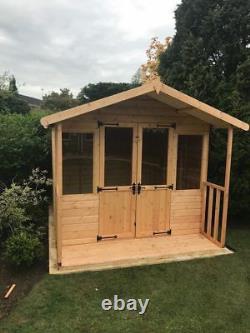 8x8 Wooden Summerhouse Inc 2ft Front Veranda FULLY T&G Outdoor Garden Shed