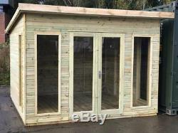 9x8 Summerhouse Pent Modern Heavy Duty Garden Office Shed Cabin T&G Tanalised