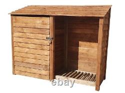 Double Bay Wooden Outdoor Tool and Log Store, Garden Storage Shed Hand Made