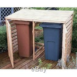 Double Bin Store Cupboard Shed Wooden Garden Wheelie Storage Outdoor Dustbin New