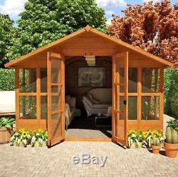 Double Door Glazed Garden Wooden LARGE Summer House Shed Cabin T&G 10x10 Patio