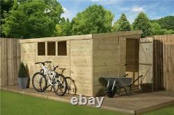 Empire 3000 Pent Garden Shed 10X7 PRESSURE TREATED T&G 3 LOW WINDOWS DOOR RIGHT