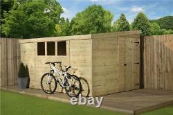Empire 3000 Pent Garden Shed 14X6 PRESSURE TREATED T&G 3 LOW WINDOWS DOOR RIGHT