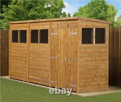 Empire Pent Garden Shed Wooden Shiplap Tongue & Groove 12X4 12ft x 4ft Double Do