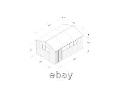 Forest 4LIFE 15x10 Shed Reverse Apex Double Door 6 Windows Wooden Garden Shed