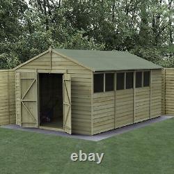 Forest 4Life 10x15 Apex Shed Double Door 6 Window Wooden Garden Storage Free Del