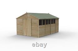 Forest 4Life 10x15 Apex Shed Double Door 6 Window Wooden Garden Storage Free Del