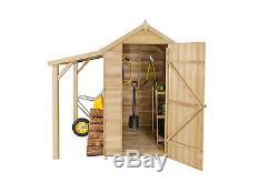 Forest 6x4 Pressure Treated Apex Shed With Lean To Garden Tool Storage NEW