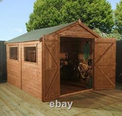 GARDEN SHED 10FT x 8FT SUMMER HOUSE PRESSURE TREATED DOUBLE DOOR APEX