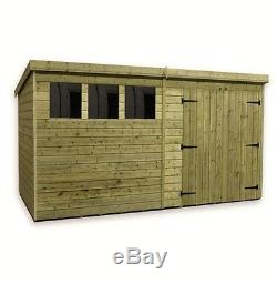 GARDEN SHED 10X6 12X6 14X6 PRESSURE TREATED T&G PENT DOUBLE DOOR RIGHT