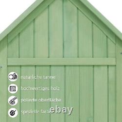 Garden Outdoor Wooden Tool Storage Box Shed With 3 Shelves, Firewood Rack, Green