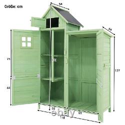 Garden Outdoor Wooden Tool Storage Box Shed With 3 Shelves, Firewood Rack, Green