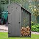 Garden Outdoor Wooden Tool Storage Shed With 3 Shelves, Firewood Rack Grey