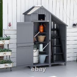 Garden Outdoor Wooden Tool Storage Shed With 3 Shelves, Firewood Rack, Grey