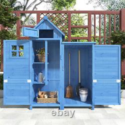 Garden Outdoor Wooden Utility Tool Storage Box Shed Cabinet 118x54x173 cm Blue