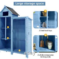 Garden Outdoor Wooden Utility Tool Storage Box Shed Cabinet 118x54x173 cm Blue