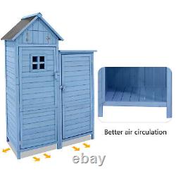 Garden Outdoor Wooden Utility Tool Storage Box Shed Cabinet 118x54x173 cm Blue