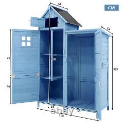 Garden Outdoor Wooden Utility Tool Storage Box Shed Cabinet 118x54x173 cm Blue