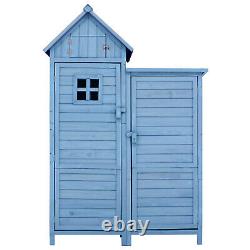 Garden Outdoor Wooden Utility Tool Storage Box Shed Cabinet 118x54x173 cm Blue