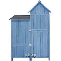 Garden Outdoor Wooden Utility Tool Storage Box Shed Cabinet 118x54x173 cm Blue