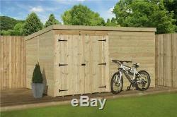 Garden Shed 10x7 Shiplap Pent Roof Pressure Treated Tanalised With Double Door