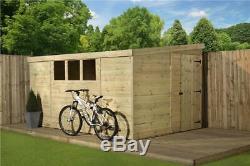 Garden Shed 14x8 Pent Tongue & Groove 3 Low Windows Pressure Treated Door Right