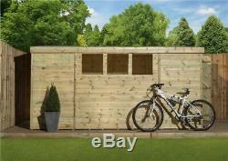 Garden Shed 14x8 Pent Tongue & Groove 3 Low Windows Pressure Treated Door Right