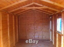 Garden Shed 14x8 apex 13mm t+g 2 opening win 3x2 frame 1thick floor free erect
