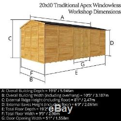 Garden Shed 20x10 Workshop Heavy Duty T&G Shiplap Windowless Apex Storage Sheds