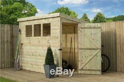 Garden Shed 8x5 Shiplap Pent Roof Tanalised Windows Pressure Treated Door Right