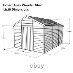 Garden Shed Wooden Shed Workshop 12 x 10ft Outdoor Apex Roof T&G Windows