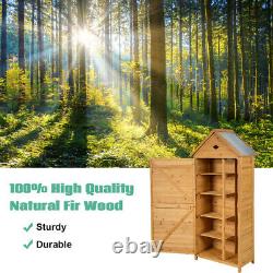 Garden Shed Wooden Tool Cabinet with Lockable Door 5 Shelves Galvanized Roof
