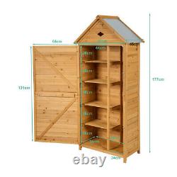 Garden Shed Wooden Tool Cabinet with Lockable Door 5 Shelves Galvanized Roof