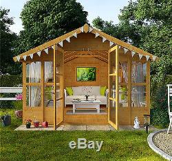 Garden Wooden Summer House LARGE Traditional Shed Cabin Overhang T&G 10x10 Patio