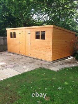Garden shed 20X10 pent 13mm kiln dried t+g + roof 3X2 framework 1thick floor