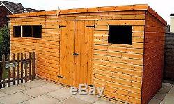 HEAVY DUTY PENT GARDEN STORAGE SHED QUALITY TIMBER FULLY ASSEMBLED 16x8 FT NEW