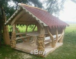 Handmade solid wood garden house shed bench table arbor bespoke summer dining