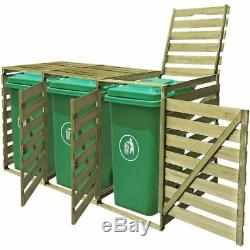 Impregnated Triple Wheelie Bin Storage Shed Wood 240 L Depositing Rubbish Garden