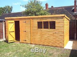 LARGE 16x10FT PENT HEAVY DUTY T&G TIMBER FULLY ASSEMBLED DOUBLE DOOR GARDEN SHED
