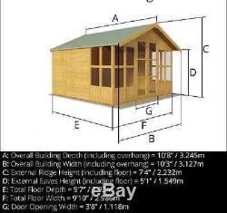 LARGE Wooden Summer House Garden Back Yard Design T&G Overhang Cabin Shed 10x10